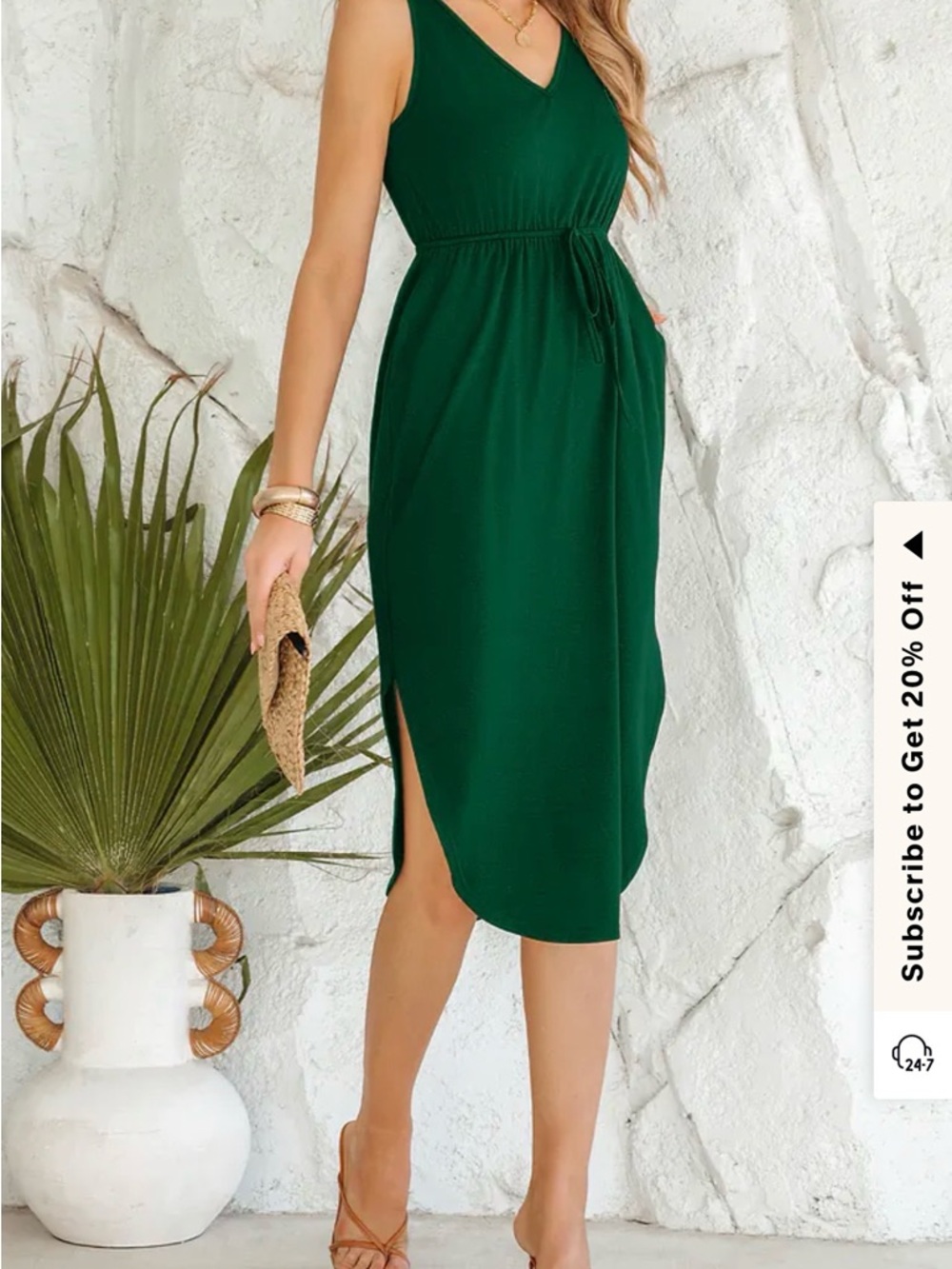 Cupshe Dark Green V-Neck Tie-Waist Midi Dress S NWT - Picture 4 of 6